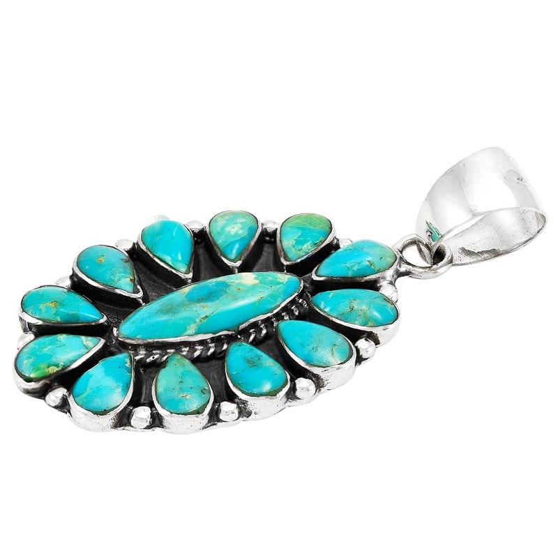 Turquoise Network Turquoise Pendant Necklace 925 Sterling Silver & Genuine Gemstones 20" (Turquoise) - Image 3